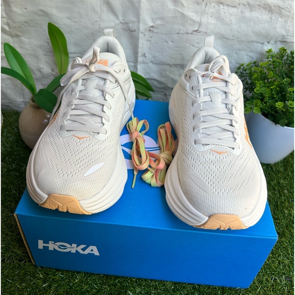 HOKA Bondi 8 sneakers women size 7.5 White /Cantaloupe New Season Women - Picture 10 of 16